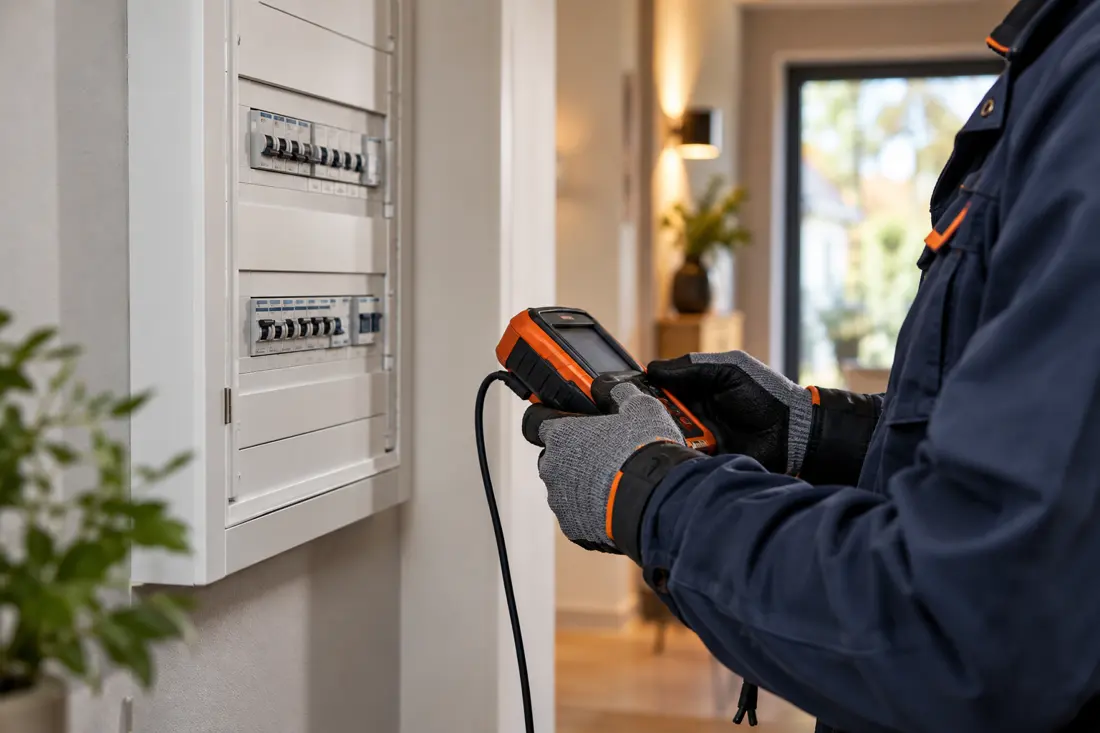 Illustrative image of electrical diagnostics at a distribution board